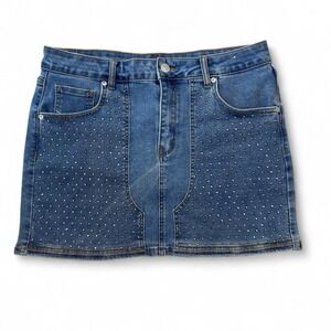 GEMMA RAE Rhinestone Studded Denim Mini Skirt Size 9